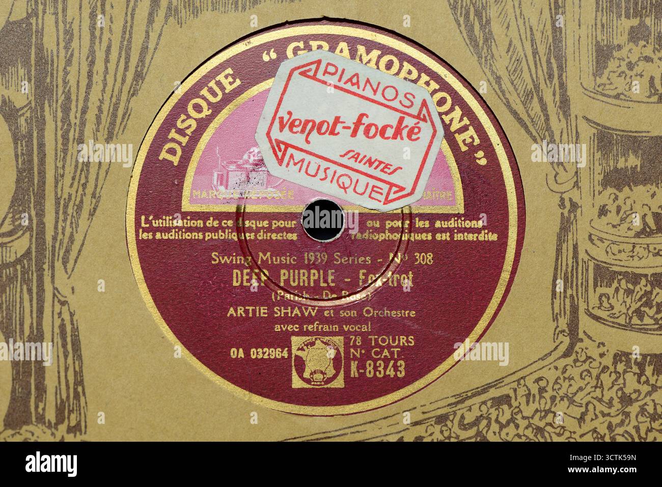 Shellac record 10 pouces, Artie Shaw Orchestra, Deep Purple, disque Gramophone Records, His Master's Voice Records, 1939 Banque D'Images