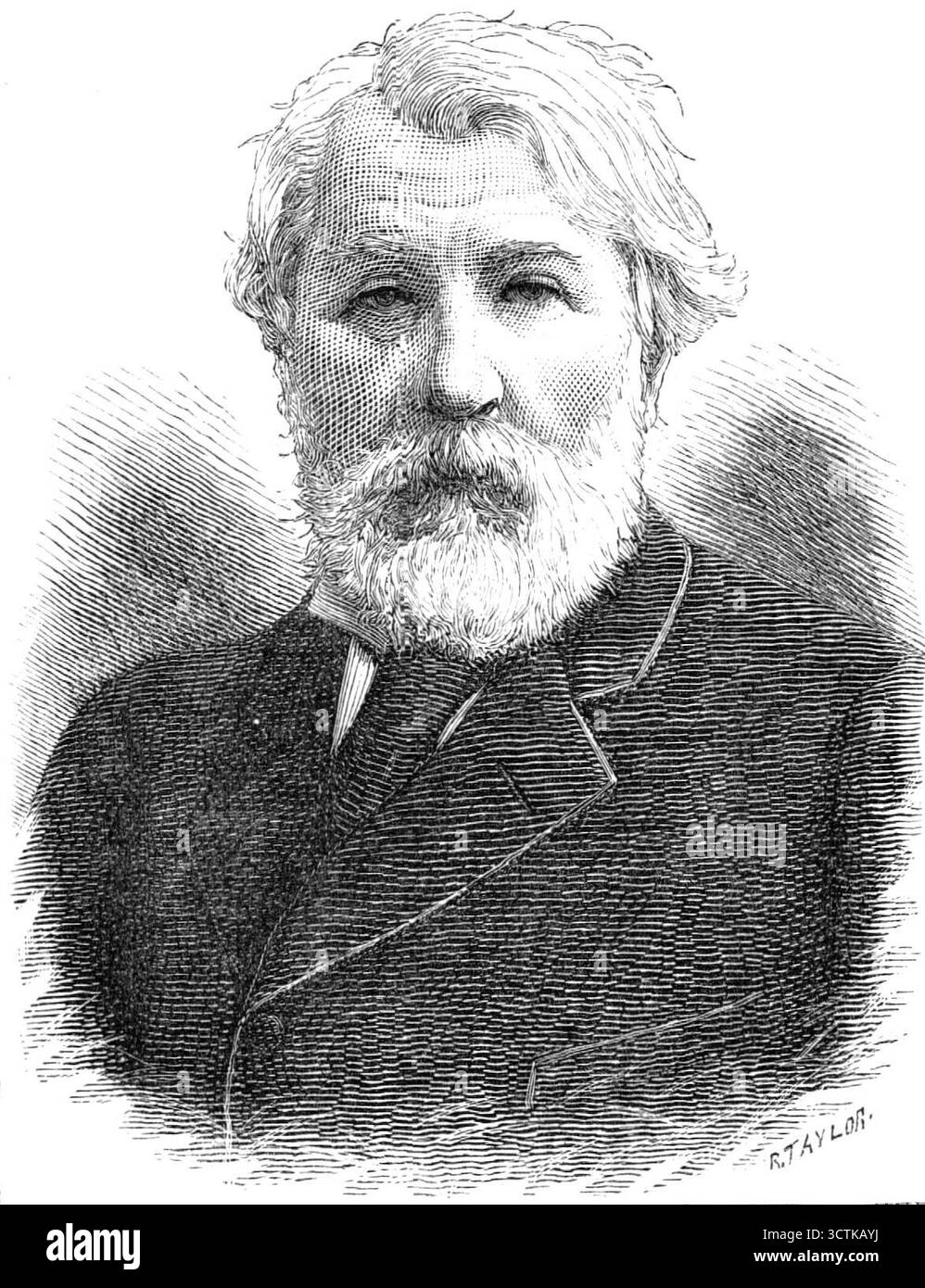 Feu Ivan Tourguenieff, romancier russe, 1883. Gravure d'après une photographie de Nadar, de Paris. 'La mort de cet auteur russe, un homme de génie incontestable... a eu lieu la semaine dernière à Bougival...in dans le quartier de Paris. Il avait vécu hors de Russie... au cours des vingt dernières années... il a été nommé à un bureau au ministère de l'intérieur ; mais, ayant adopté des opinions libérales, a rapidement suscité le mécontentement du gouvernement... un article qu'il a écrit sur Gogol, le satiriste littéraire de l'aristocratie russe et de la corruption officielle, a intenté... une poursuite pénale en 1847, résultat Banque D'Images