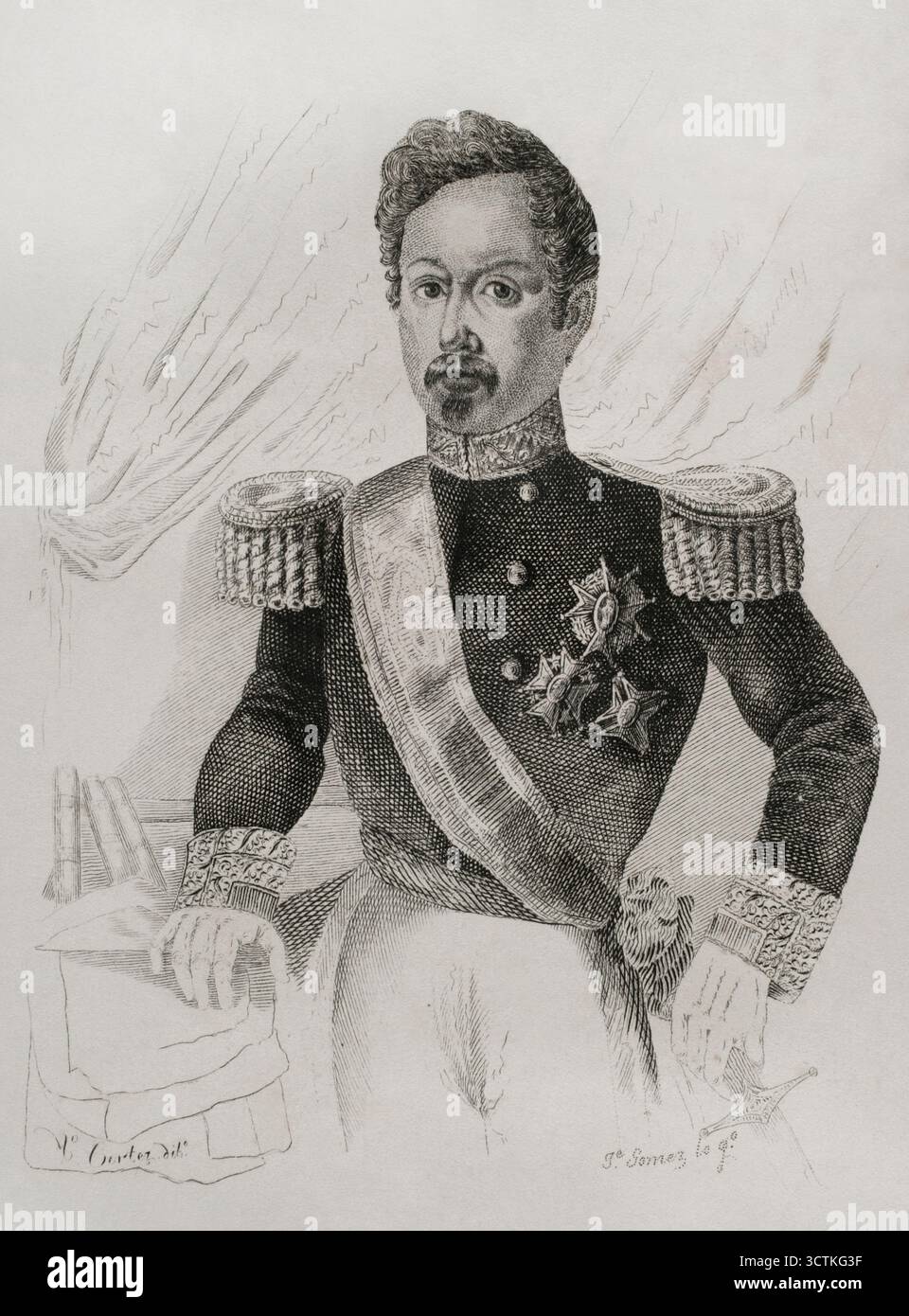 Portrait de Ram&#xf3;n Mar&#xed;a Narv&#xe1;ez (1799-1868), 1er duc de Valence, 1845. Général et homme politique espagnol. Chef du Parti modéré sous le règne d'Isabelle Ier premier ministre d'Espagne à sept reprises entre 1844 et 1868. Tiré de « Panorama Espa&#xf1;ol, CR&#XF3;nica Contempor&#xe1;nea », vol III. Madrid, 1845. Banque D'Images