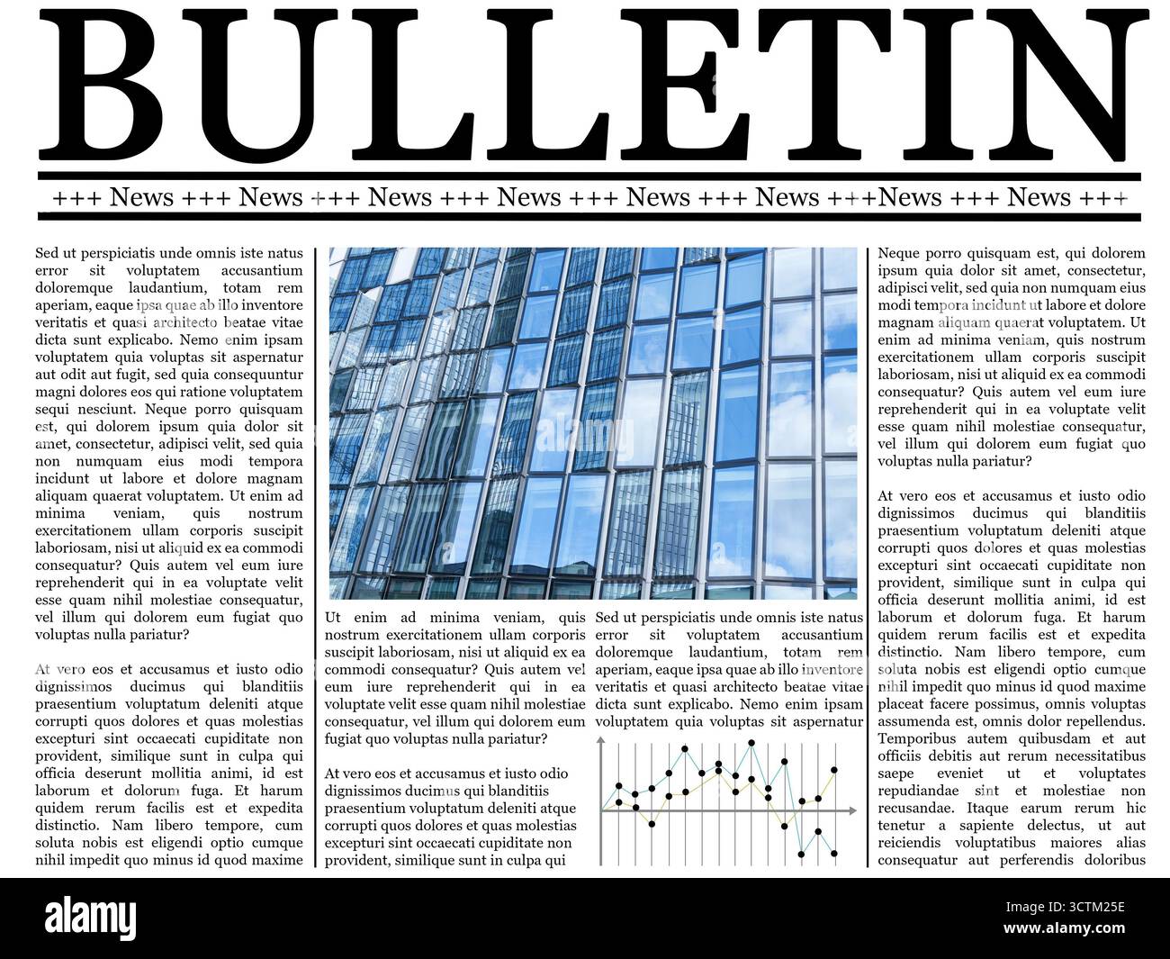 Un design contemporain de bulletin présentant des éléments d'actualité collaboratifs, du contenu textuel et un arrangement élégant. Parfait pour les publications professionnelles ou Banque D'Images