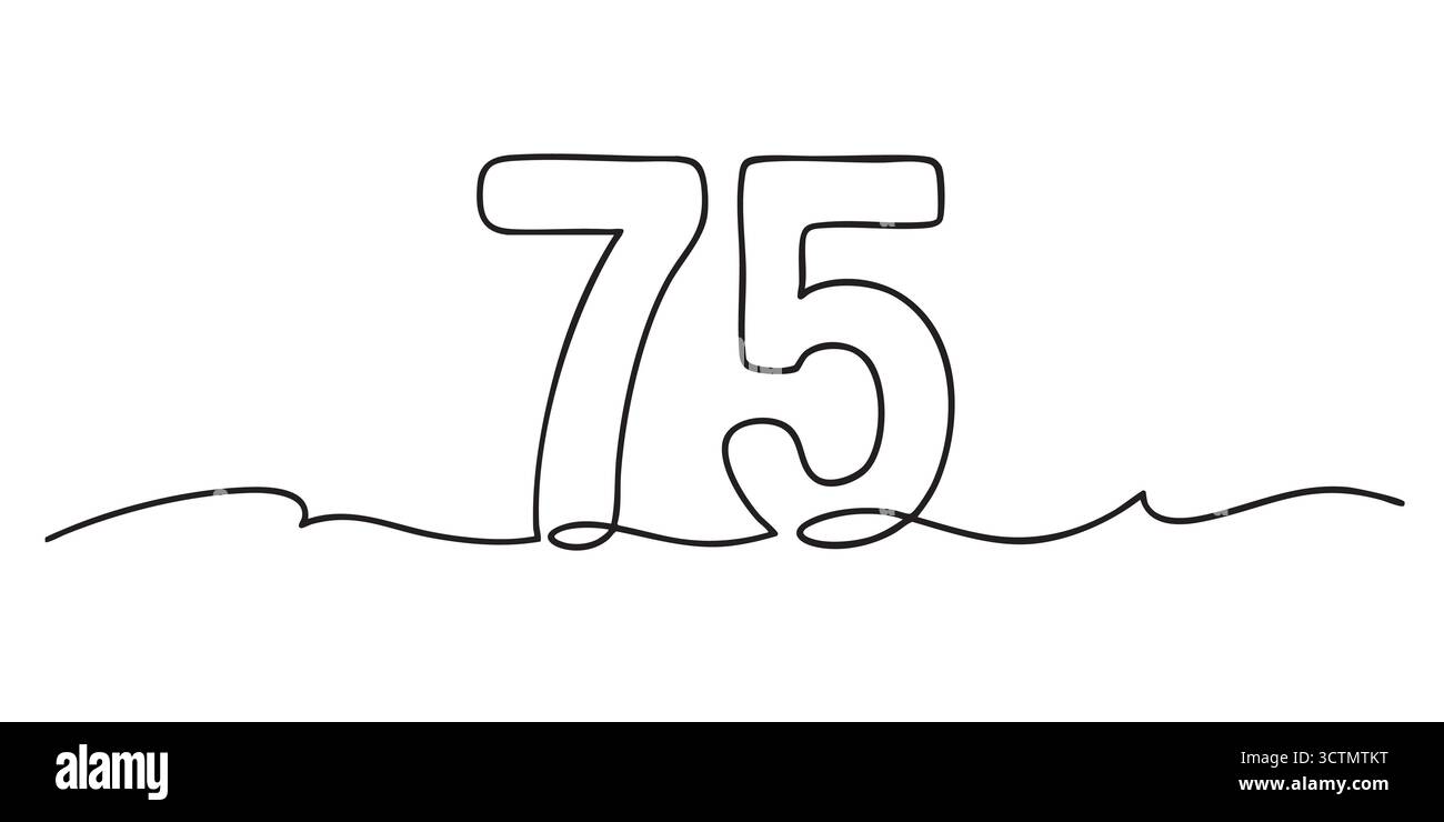 Dessin stylisé au trait continu du numéro 75 Illustration de Vecteur