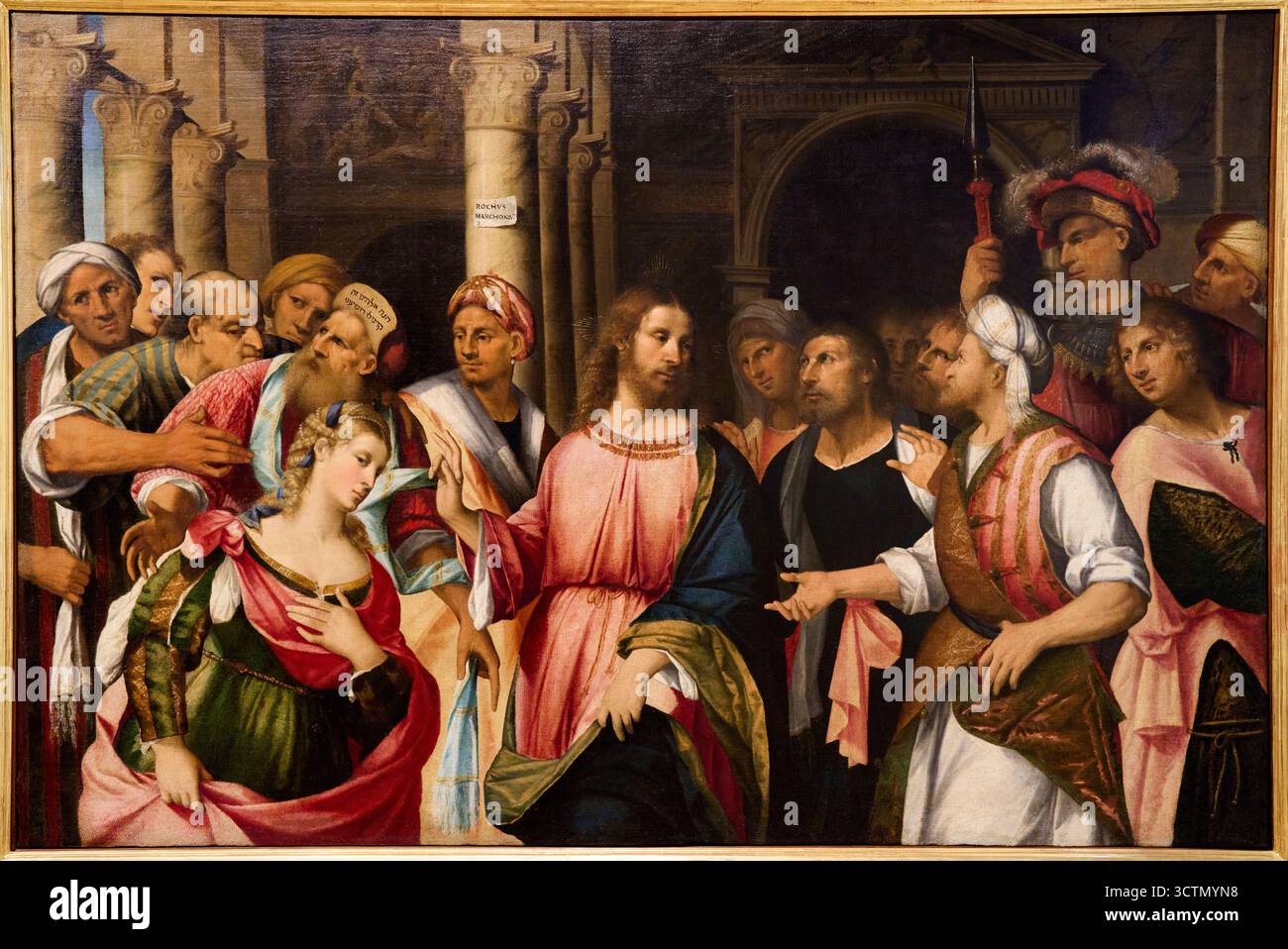 ROCCO MARCONI (documenté dans Venezia, 1504 - Venezia, Ante / avant 1529), Cristo e l'adultera, Christ et l'Adulteress, 15I5-1520, Gallerie dell'Accademia, Galerie de l'Académie, Campo della Carita, Dorsoduro, Venise, Venise, Vénétie, Italie. Banque D'Images