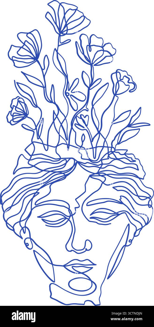 Mythologie grecque Demeter Line Art Déesse de la nature fertilité récolte Ancient God Outline One Line Modern minimalist esthétique Vector Illustration de Vecteur