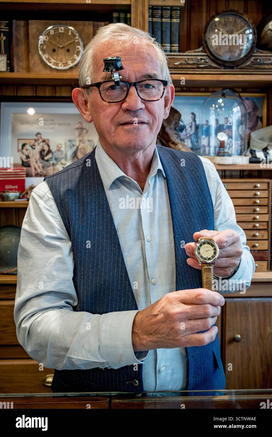 Maître horloger Gilbert O. Gudjonsson à Reykjavik, Islande Banque D'Images
