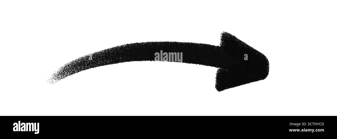 Flèche graffiti dans le style artistique pointillé pointant vers la droite. Vaporiser la texture avec l'ombrage de grain en noir et blanc. Vecteur abstrait de flèche pointillée pour l'art de rue Illustration de Vecteur