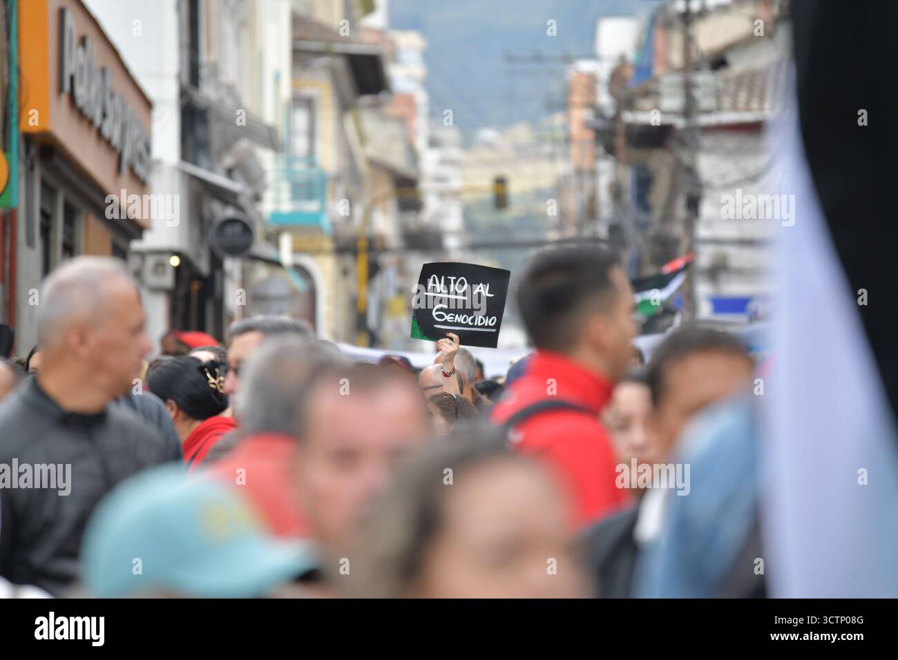 Pasto, Colombie. 07 octobre 2025. Des manifestants prennent part à une manifestation pro-palestinienne après que les forces israéliennes ont intercepté la flottille mondiale Sumud visant à atteindre Gaza et à briser le blocus naval israélien, à l'occasion du deux ans de l'attaque du 7 octobre 2023 contre Israël par le Hamas depuis Gaza, à Pasto, en Colombie, le 7 octobre 2025. Photo par : Camilo Erasso/long Visual Press crédit : long Visual Press/Alamy Live News Banque D'Images