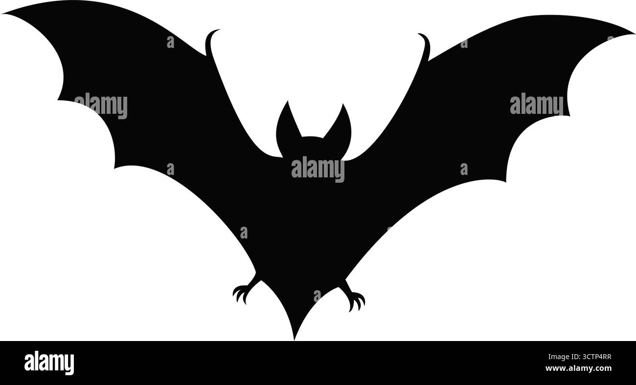 Silhouette de chauve-souris noire volant avec ailes déployées, idéal pour halloween, gothique, nocturne, ou des dessins sur le thème de la faune, effrayant Illustration de Vecteur