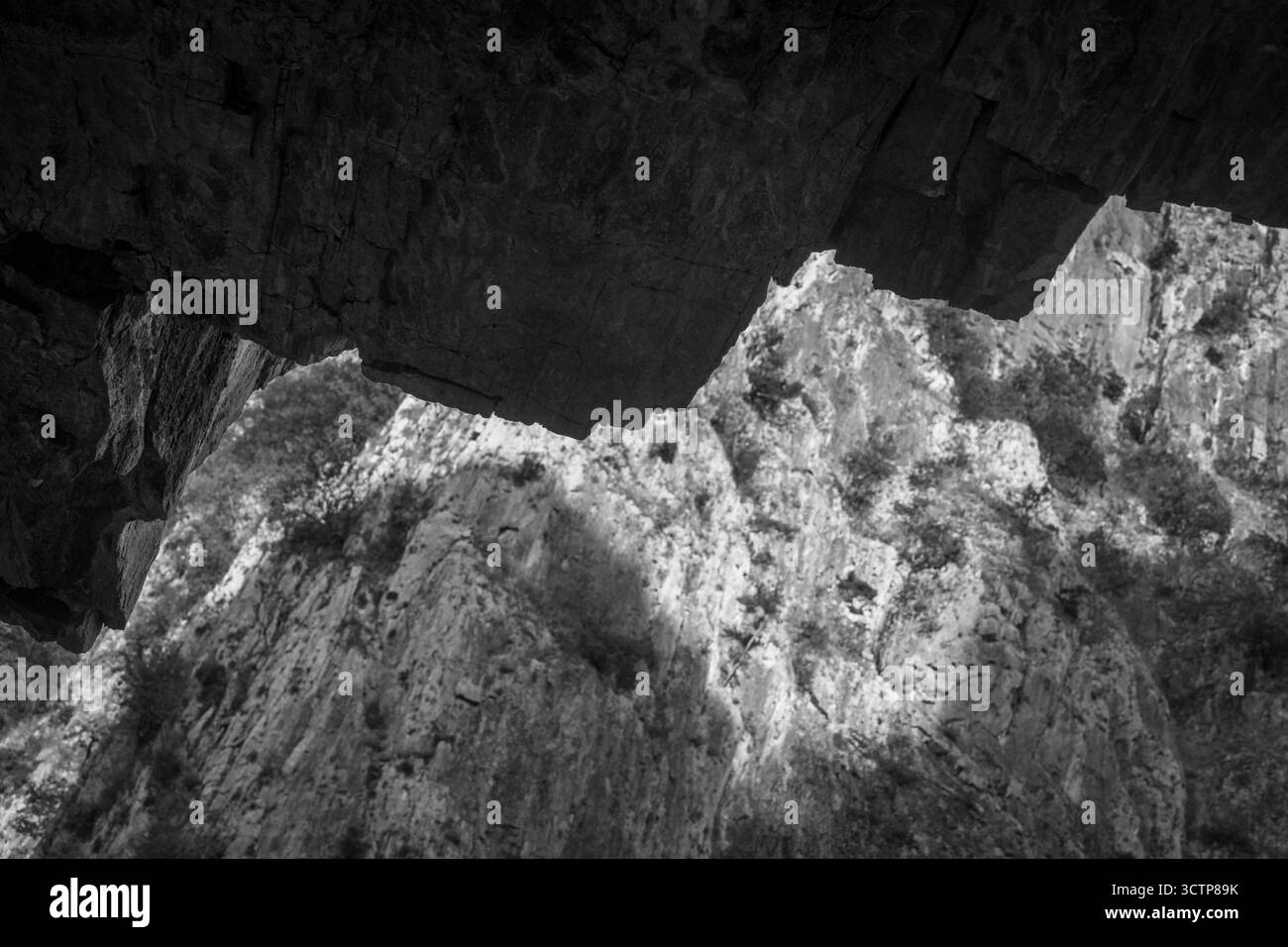 Mâchoire supérieure et inférieure abstraite de la Bête. État d'esprit, équilibre et contraste. Fond de falaise naturelle. Teintes monochromes. Banque D'Images