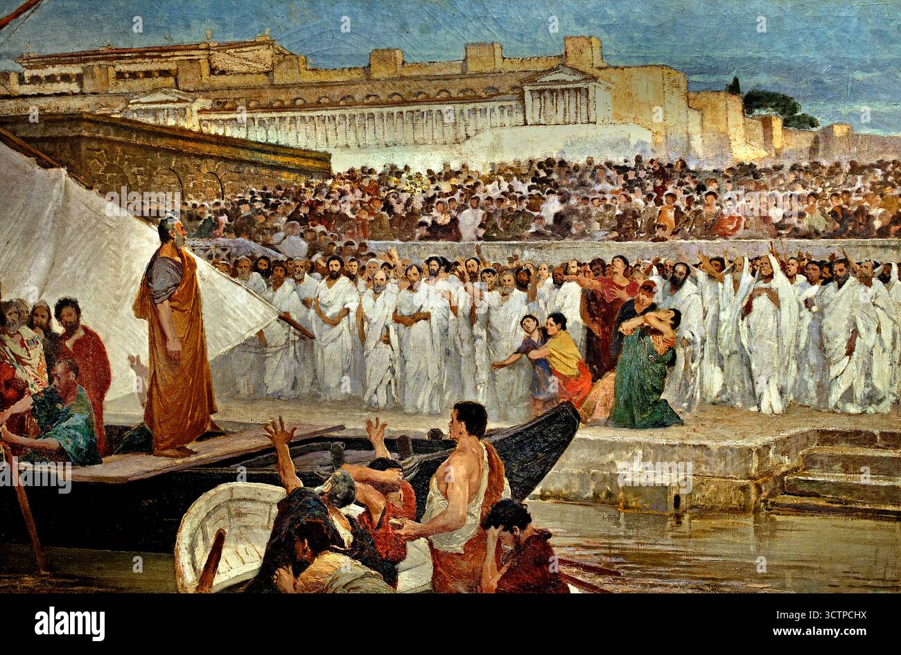 Départ de Marcus Atilius Regulus ( Consul romain 267 av. J.-C. combattu les Messapiens et le général dans la première Guerre punique ) Cesare Maccari 1840 – 1919) Italie Italien ( une des fresques du Palazzo Madama 1880 ) Banque D'Images