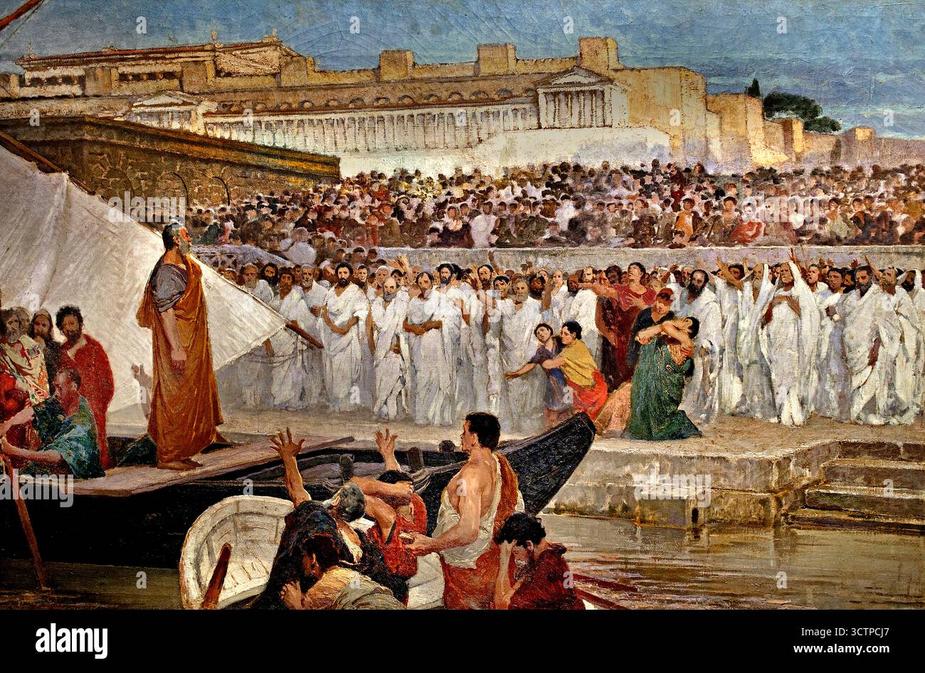 Départ de Marcus Atilius Regulus ( Consul romain 267 av. J.-C. combattu les Messapiens et le général dans la première Guerre punique ) Cesare Maccari 1840 – 1919) Italie Italien ( une des fresques du Palazzo Madama 1880 ) Banque D'Images