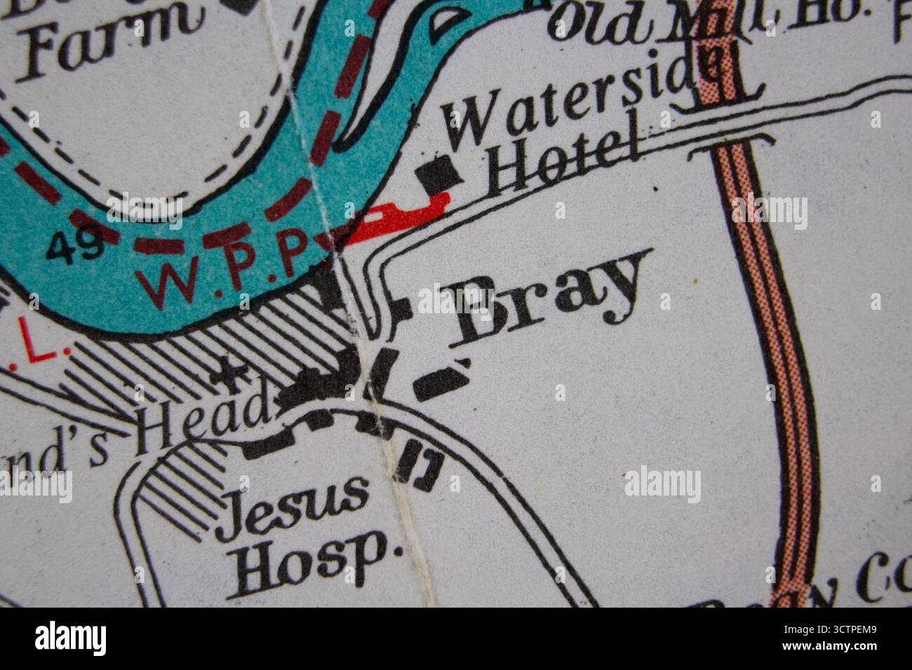 Bray - United Kingdom couleur atlas old fashioned carte de style vintage nom de la ville de la région Banque D'Images