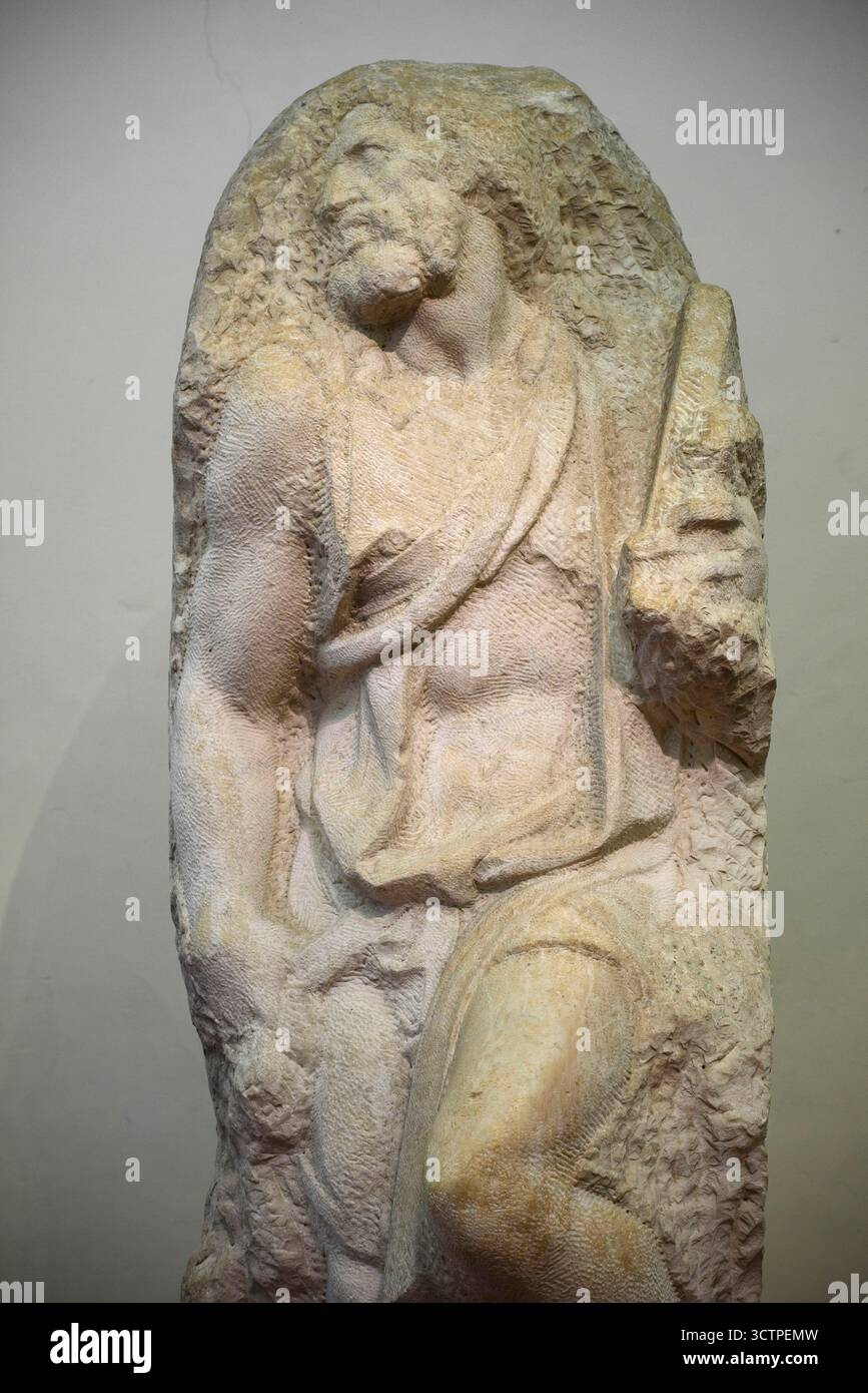 Florence. Italie. Sculpture inachevée de Saint Matthieu / Matthieu l'Apôtre (1505-1506), par Michel-Ange Buonarroti. Galleria dell'Accademia. Galerie Banque D'Images