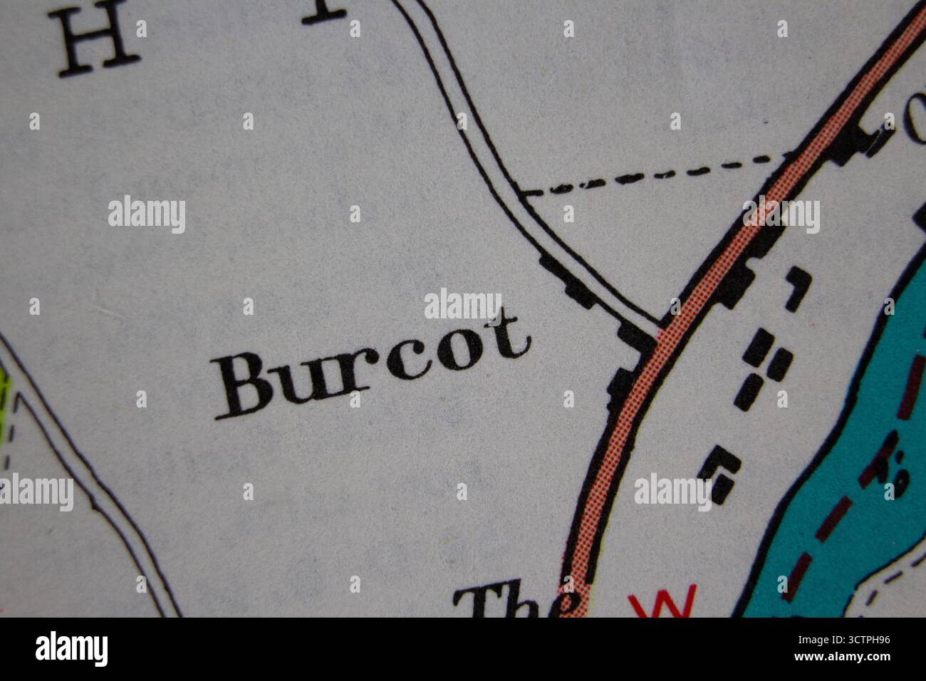 Burcot - United Kingdom couleur atlas old fashioned carte de style vintage nom de la ville de la région Banque D'Images