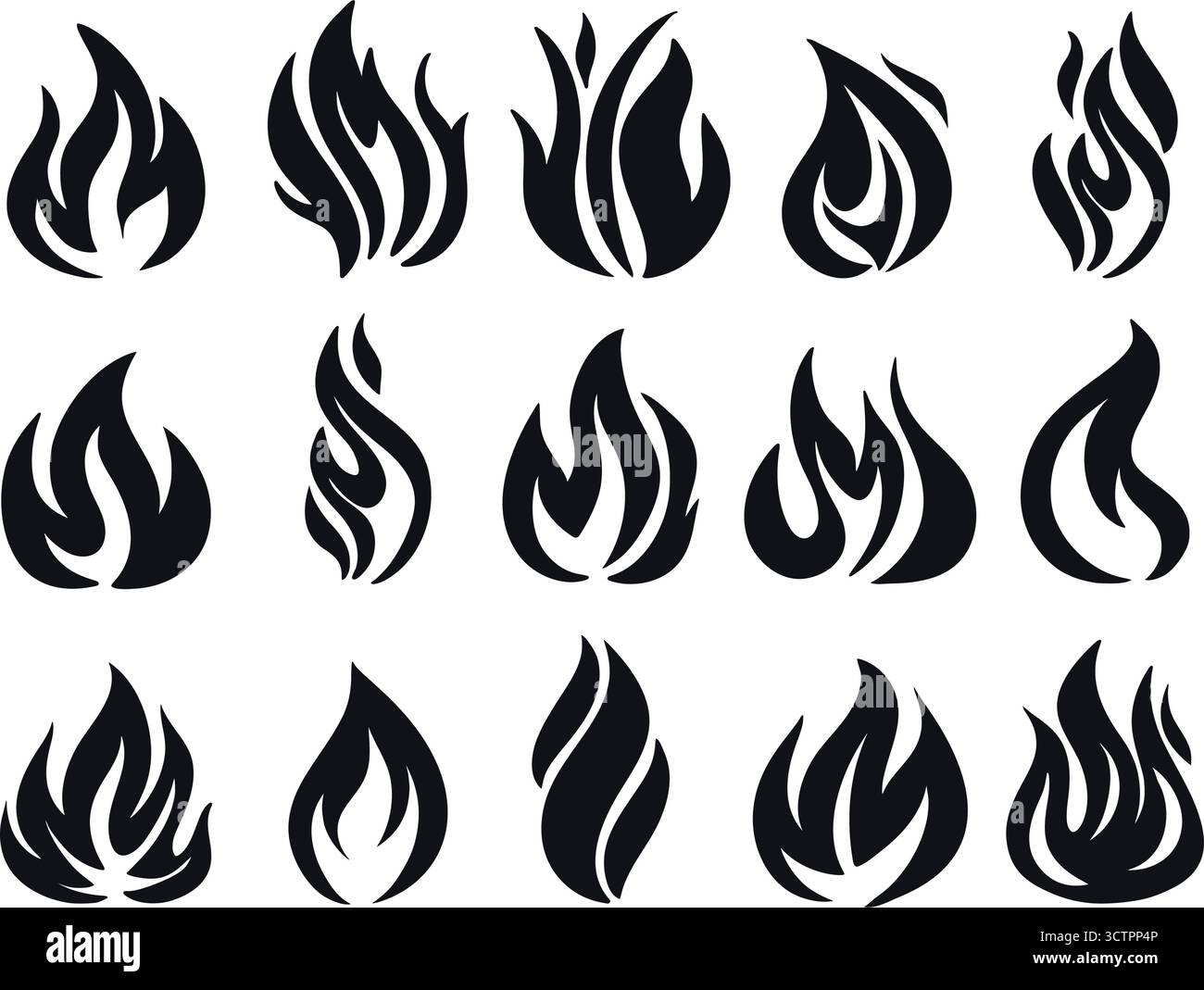 Ensemble de flamme de feu de camp silhouette noire Illustration de Vecteur