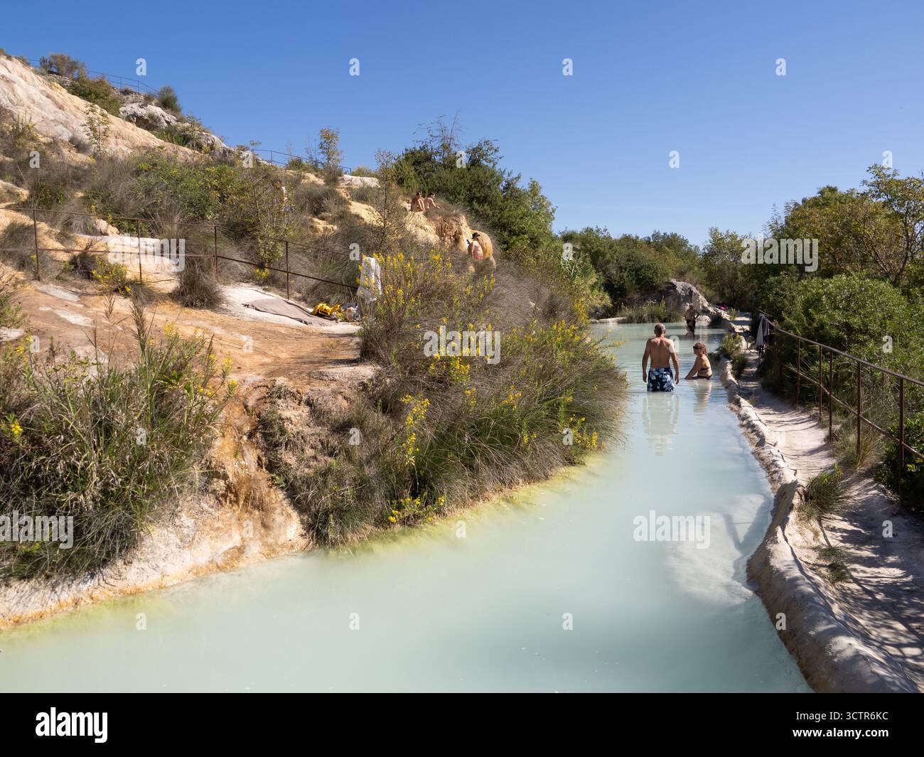 Parco naturale dei Mulini, parc public avec sources chaudes et système démantelé de moulins à céréales à Bagno Vignoni, ville dans la province de Sienne, Italie Banque D'Images
