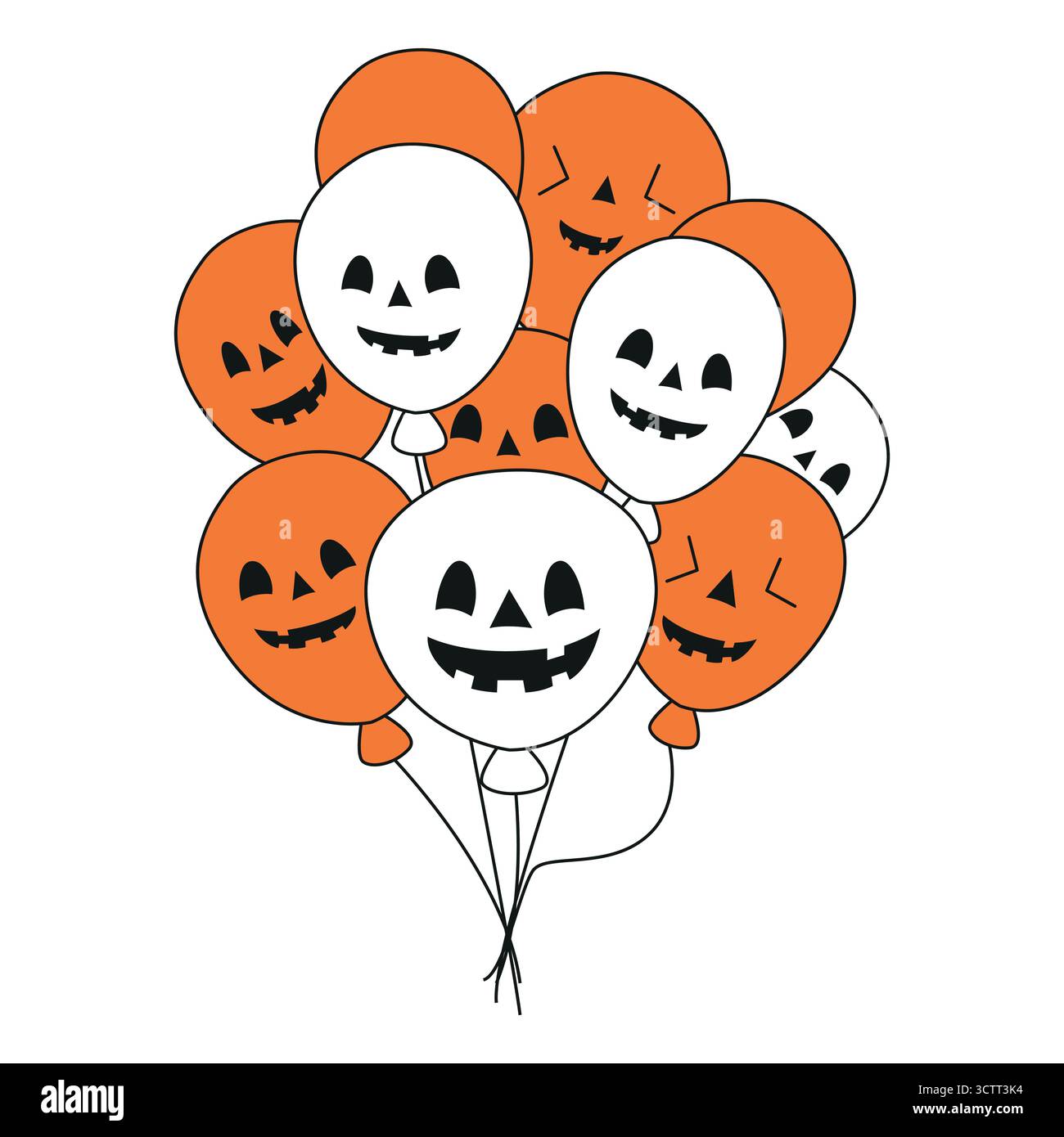Bouquet de ballons d'halloween orange et blanc. Illustration de Vecteur