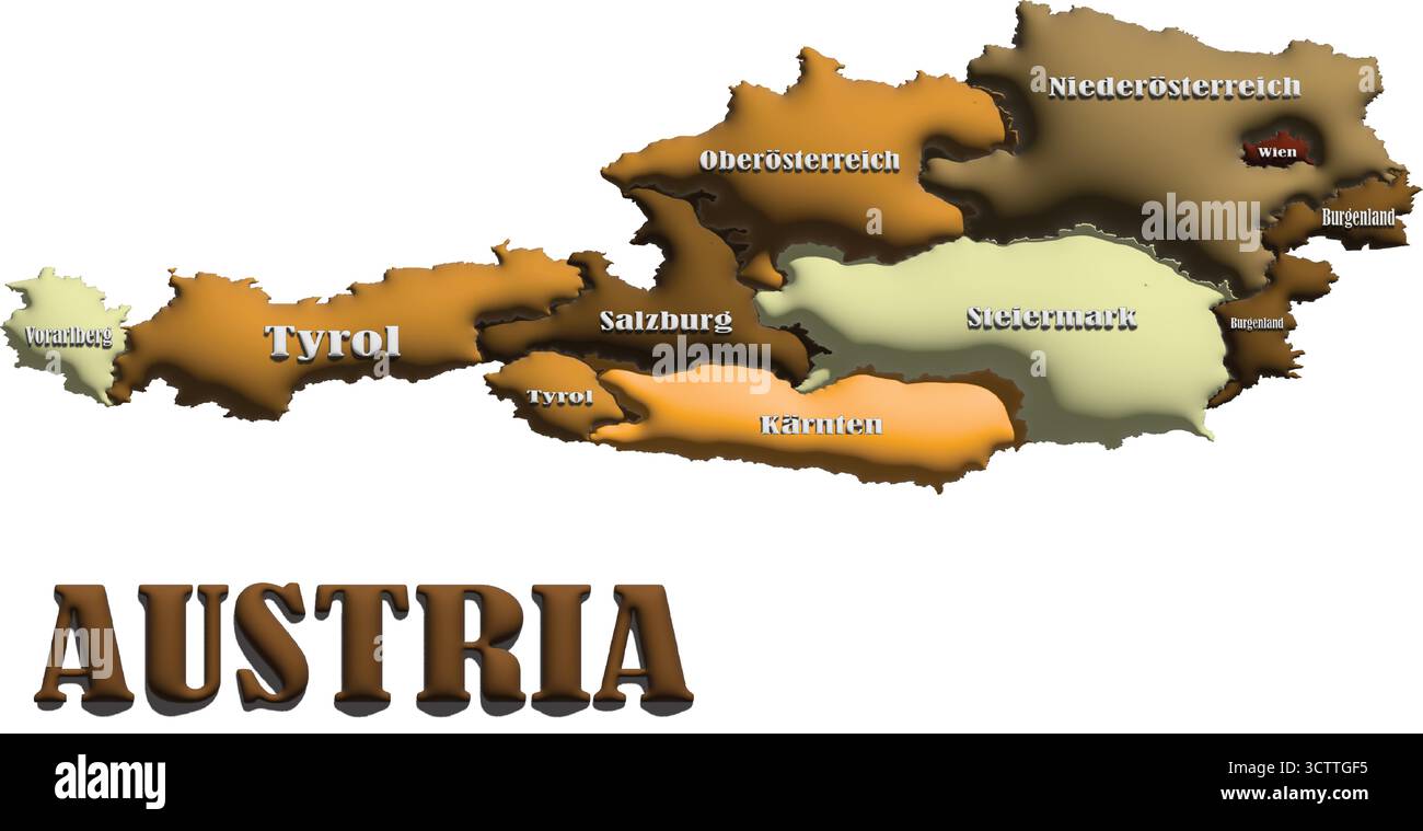 Carte de l'Autriche – illustration vectorielle de ballon 3D brun de pays pour la géographie, les voyages et l'éducation Illustration de Vecteur