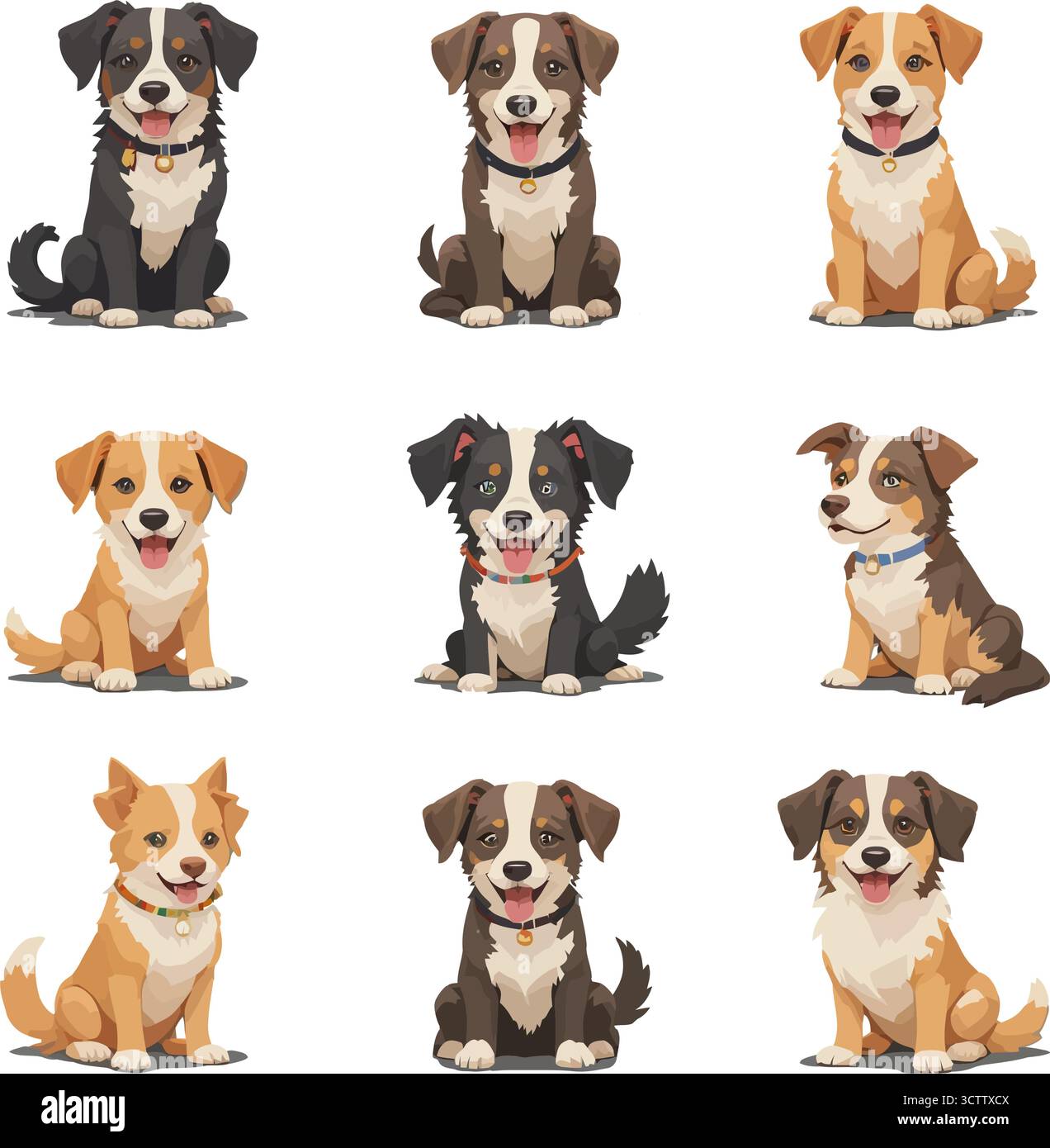 Ensemble de jolis dessins animés chiens assis Vector Puppy illustrations Illustration de Vecteur