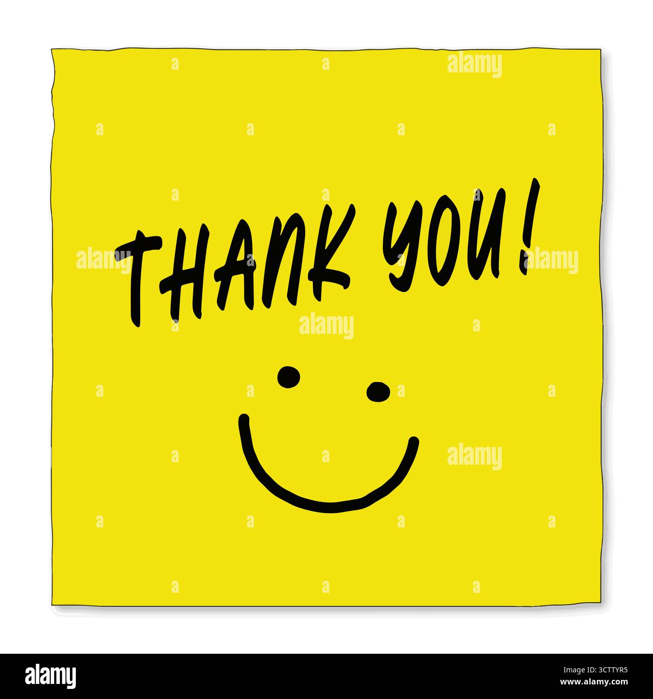Carte de remerciement jaune vif avec un visage souriant – Un geste amical de gratitude pour les cadeaux, les événements ou les notes. Illustration de Vecteur