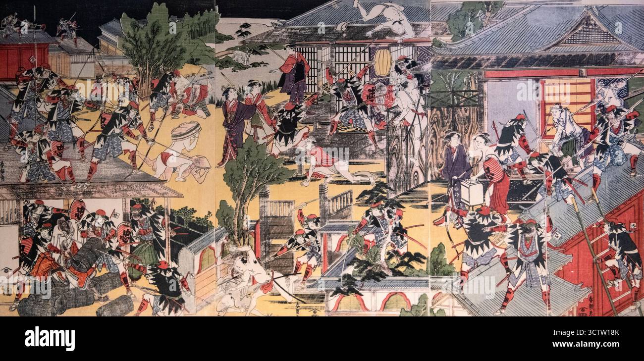 Hokusai : 'raid nocturne de Chushingura' (1781-89) Banque D'Images