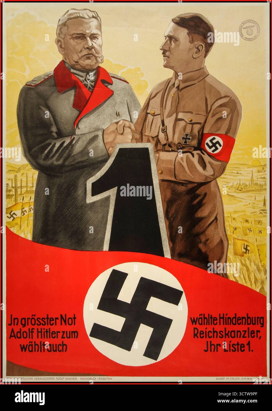 ADOLF HITLER ET LE MARÉCHAL VON HINDENBURG 1933 propagande nazie dans Grösster pas Wählte Hindenburg Adolf Hitler zum Reichskanzler dans un temps de besoin Hindenburg a élu Adolf Hitler chancelier du Reich Weimar Allemagne Banque D'Images