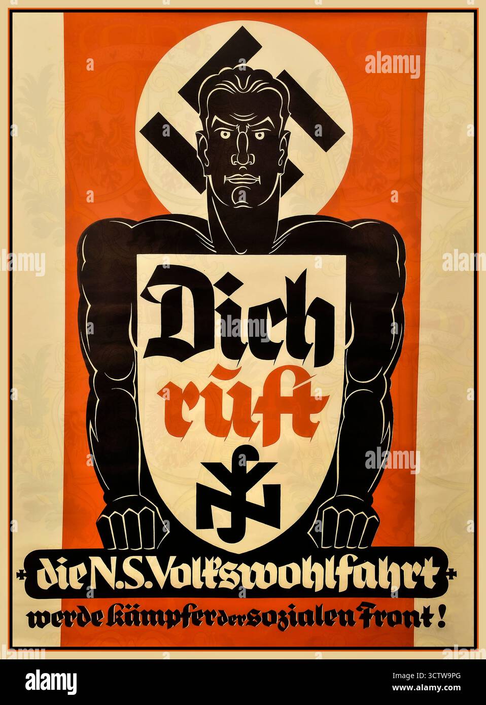 Le NS-Volkswohlfahrt (bien-être des peuples) vous appelle” Devenez un combattant sur le front social.propagande nazie WW2 affiche de l'Allemagne nazie de l'aide populaire du troisième Reich : Nationalsozialistische Volskwohlfahrt. Une organisation fondée en 1933. Cette organisation existait également pendant la guerre, aidant les réfugiés et leur fournissant des soins. Le commissaire de ce service du Reich était Erich Hilgenfeldt, nommé en septembre 1933. Allemagne nazie Banque D'Images