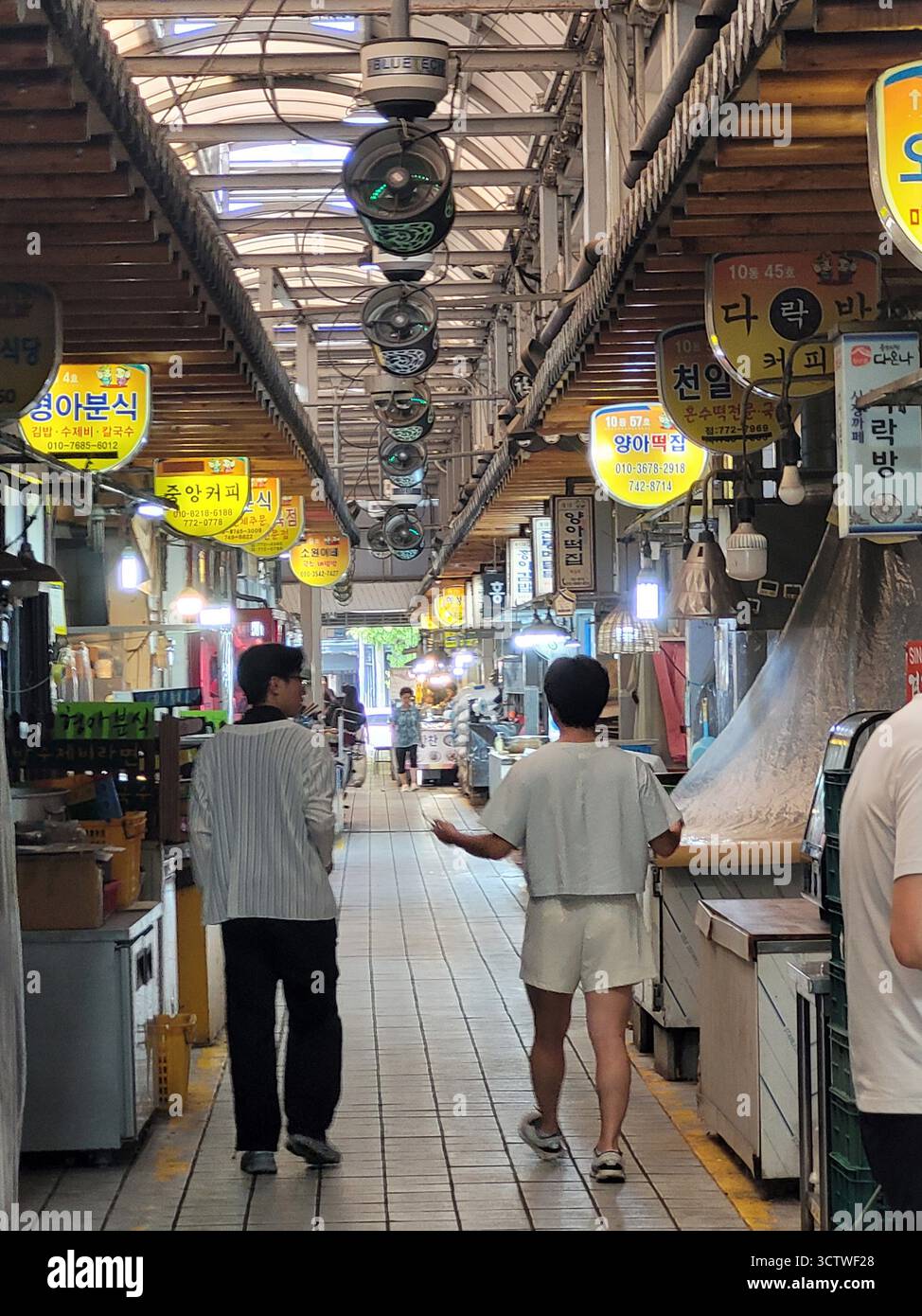 Photographie d'un marché alimentaire coréen traditionnel, situé dans le centre de la ville de Gyeongju, en Corée du Sud. Ces marchés traditionnels sont des centres dynamiques de commerce et de culture locaux, préservant un sentiment de communauté et de tradition même lorsque les supermarchés modernes prolifèrent, et ils offrent un aperçu du riche patrimoine de villes comme Gyeongju. 2025. Banque D'Images