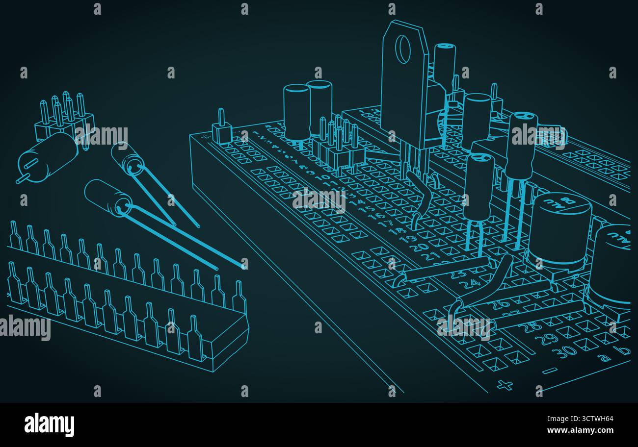 Composants électroniques pour la formation des ingénieurs électriciens et des passionnés d'électronique illustration vectorielle stylisée Illustration de Vecteur