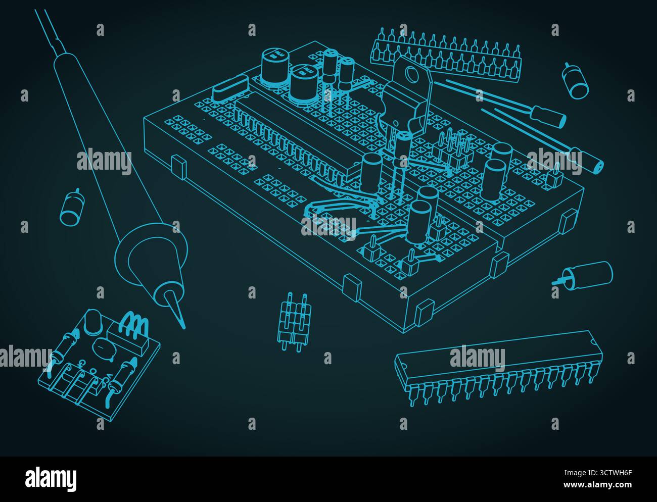 Kit de composants électroniques pour la formation des ingénieurs en électronique et les passionnés d'électronique illustration vectorielle stylisée Illustration de Vecteur
