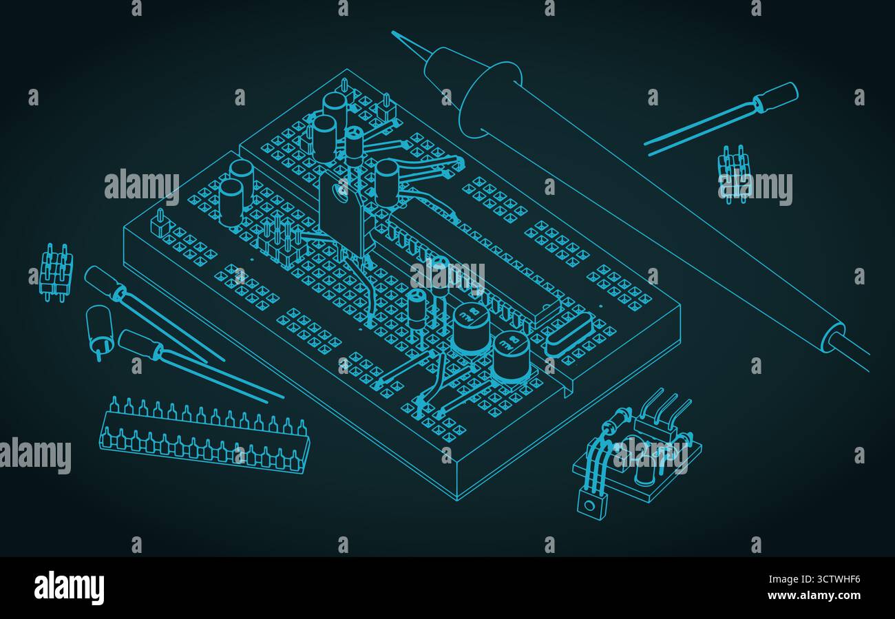 Kit de composants électroniques pour la formation des ingénieurs en électronique et les passionnés d'électronique illustration vectorielle stylisée Illustration de Vecteur