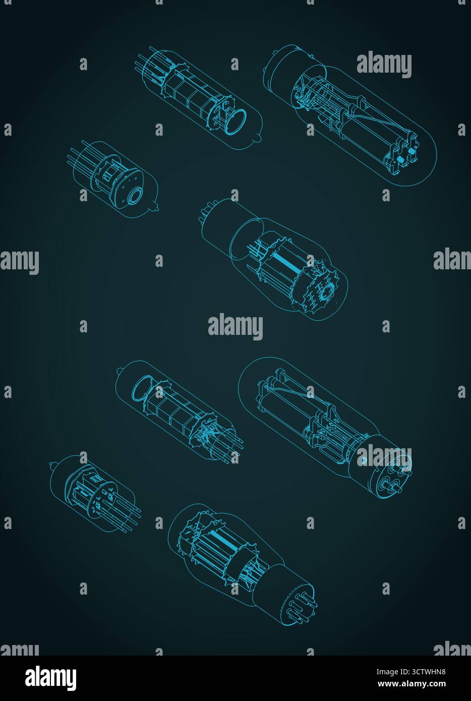 Illustration vectorielle stylisée des dessins isométriques de l'ensemble de tubes à vide Illustration de Vecteur