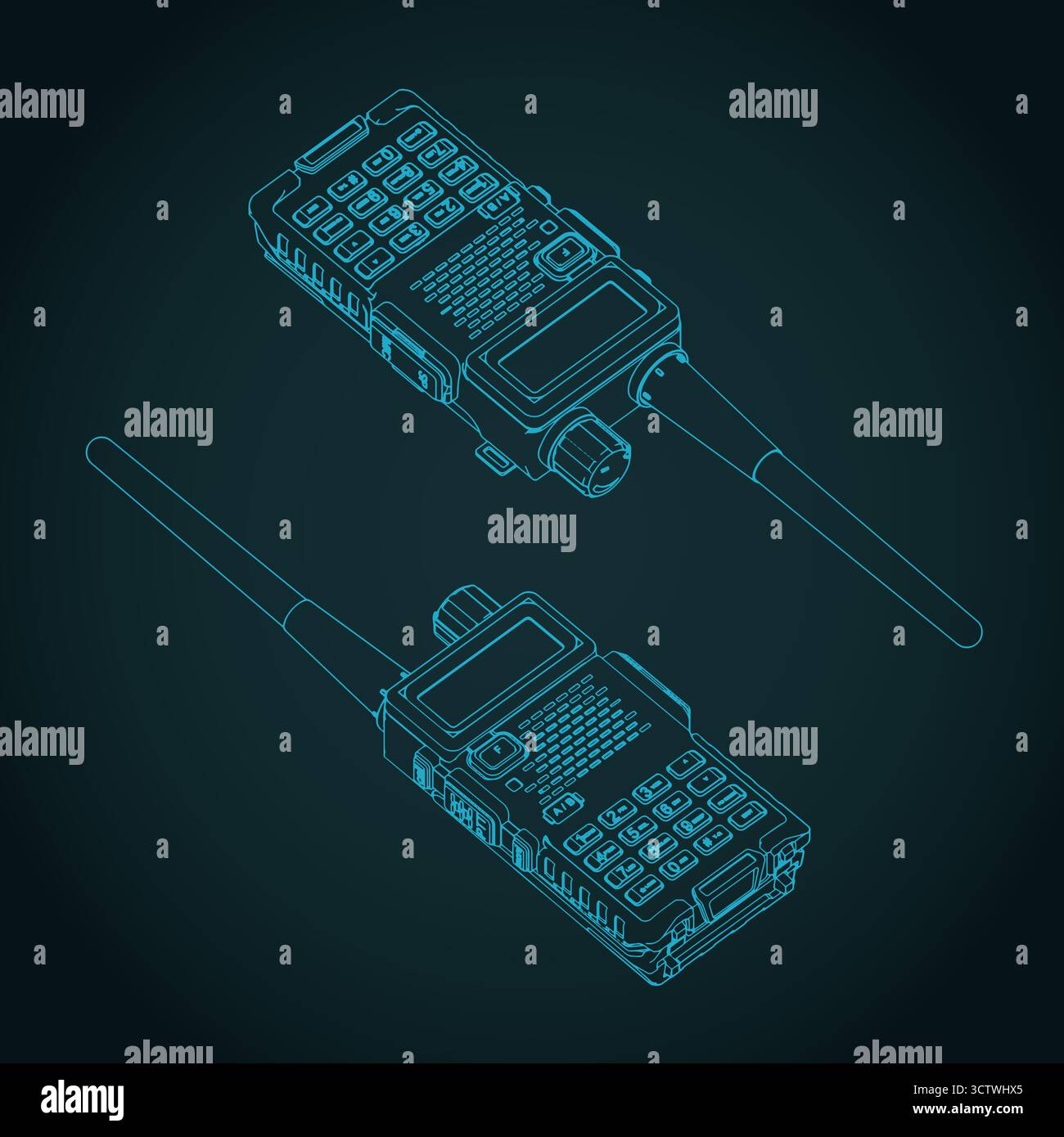 Talkie-walkie isométrique blueprints illustration vectorielle stylisée Illustration de Vecteur