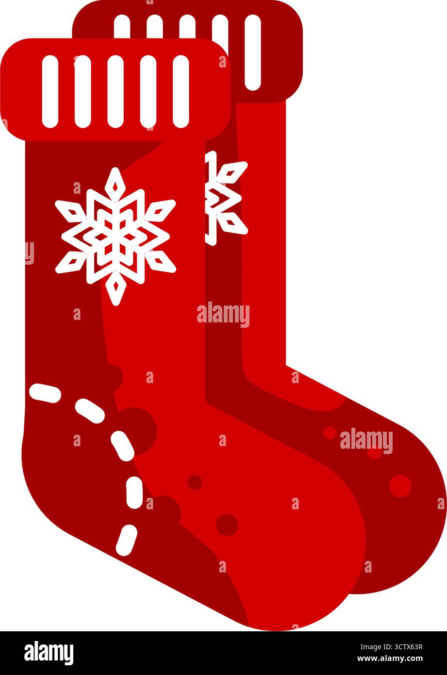 Paire de chaussettes de noël rouges avec illustration plate de flocon de neige Illustration de Vecteur