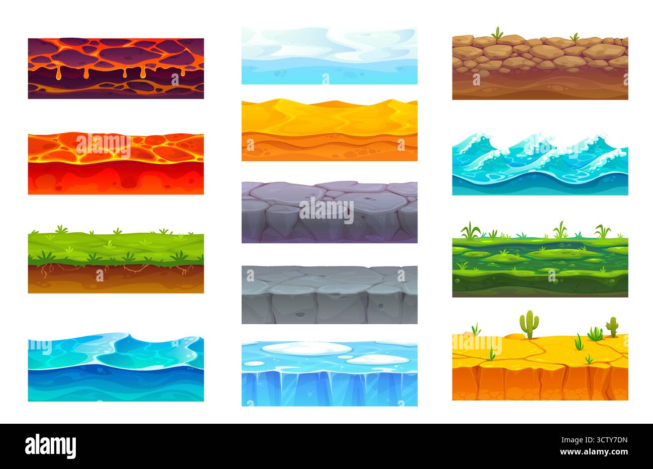 Jeu sol couches de sol dessin animé jeu de tuiles vectorielles Illustration de Vecteur