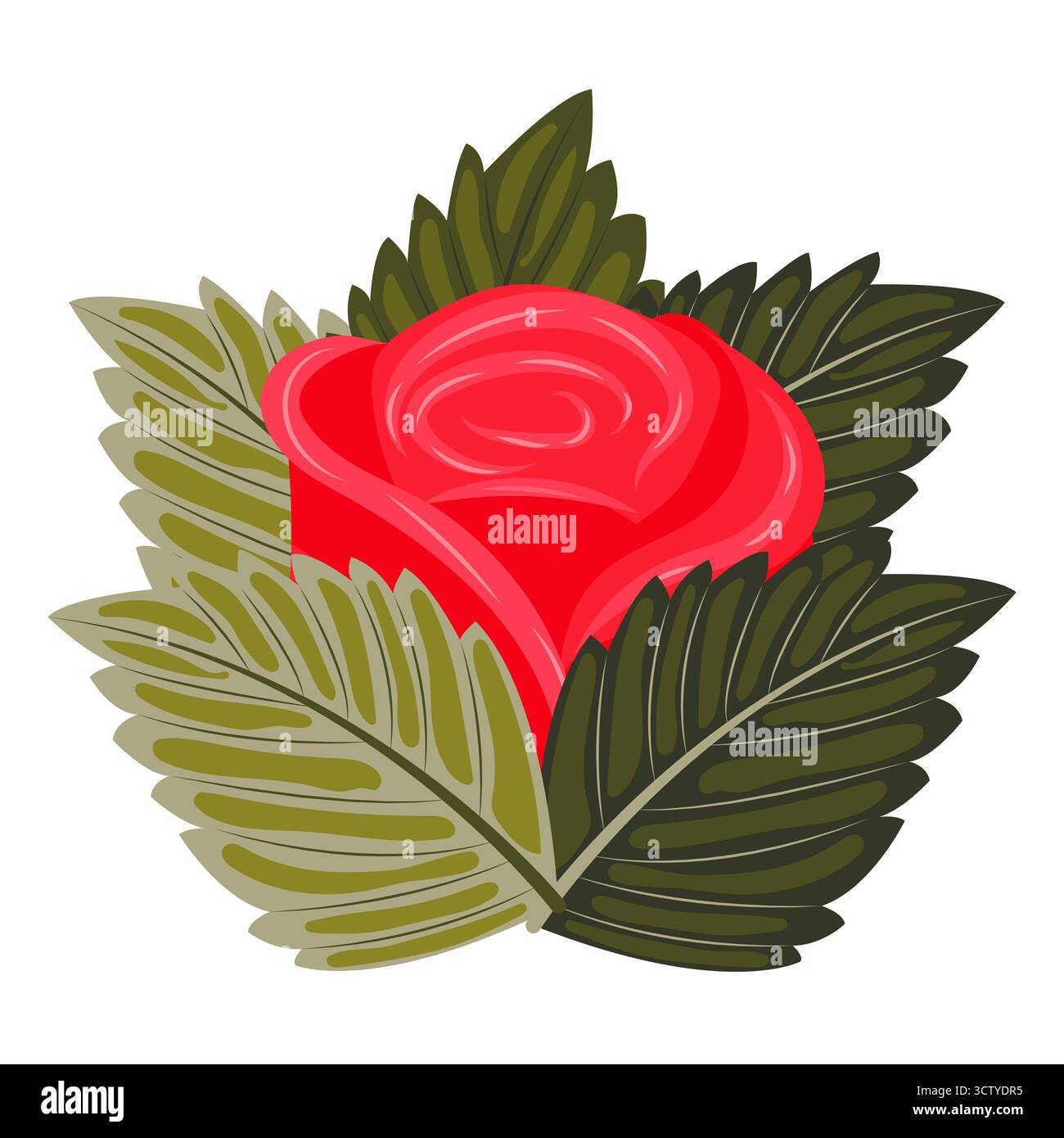 Une tête de rose rouge légèrement fleurie immergée dans le feuillage. Illustration vectorielle sur un fond blanc. Illustration de Vecteur Une tête de rose rouge légèrement fleurie immergée dans le feuillage. Illustration vectorielle sur un fond blanc. Illustration de Vecteur