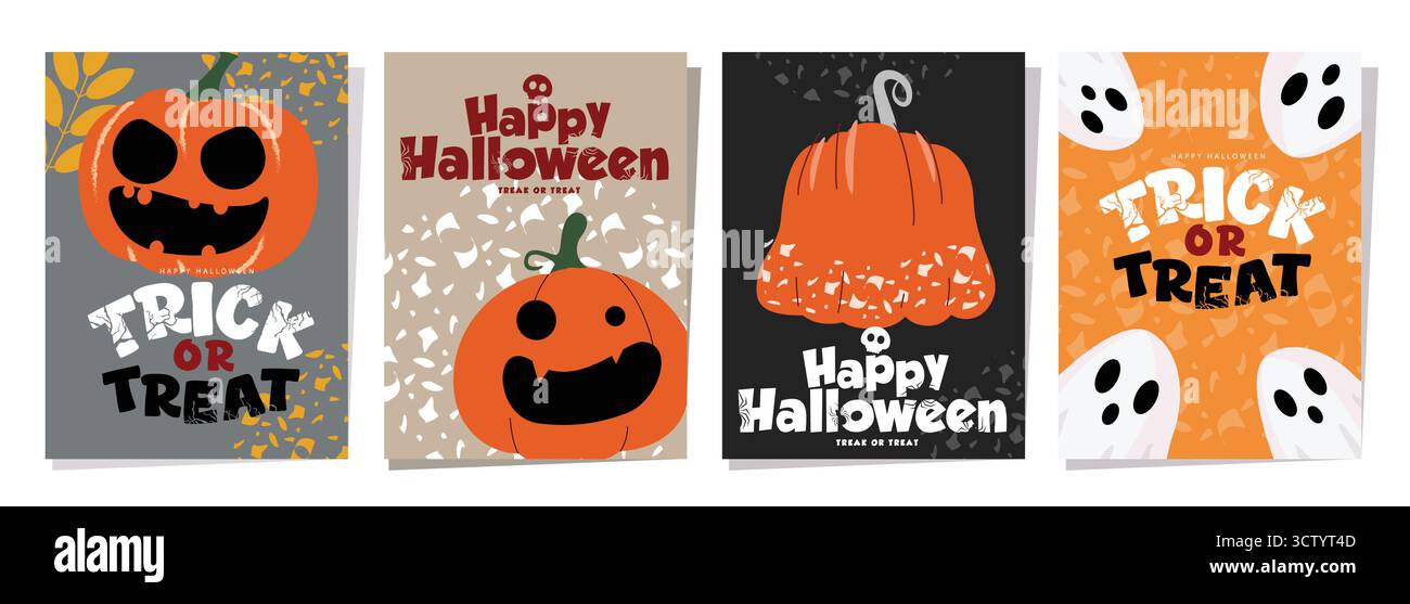 Happy Halloween carte de voeux ensemble, Trick or Treat Spooky Pumpkin et Ghost Vector illustration Illustration de Vecteur