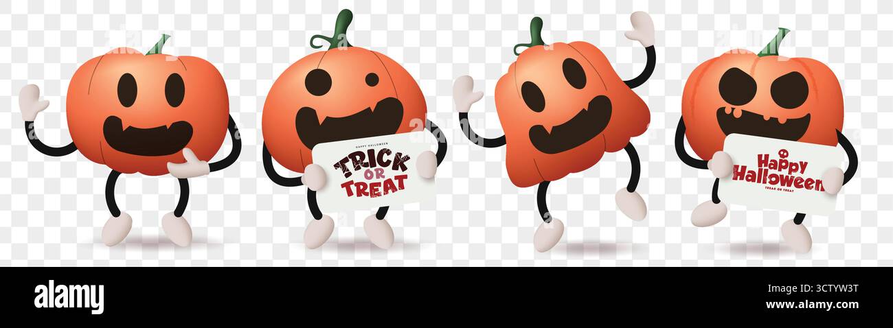 Cute Spooky Pumpkin Characters Vector Clipart pour Trick or Treat et Happy Halloween Greetings Illustration de Vecteur