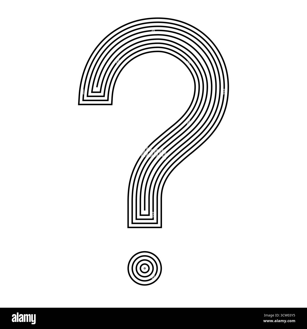 Point d'interrogation rayé fait de lignes noires concentriques sur blanc Illustration de Vecteur