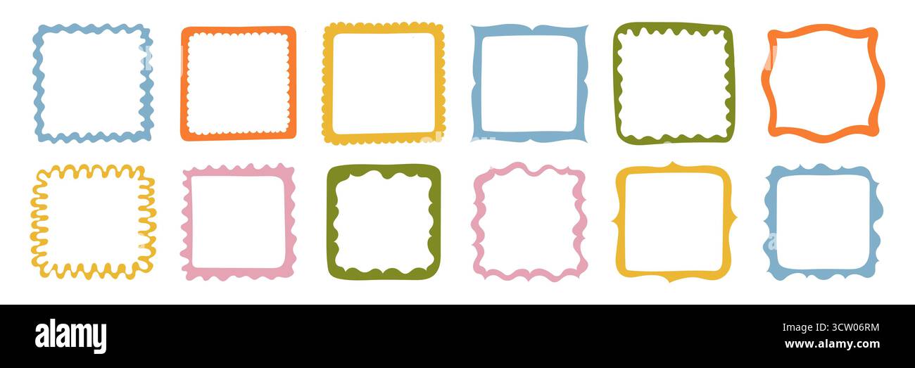 Collection colorée de cadres carrés dessinés à la main Illustration de Vecteur