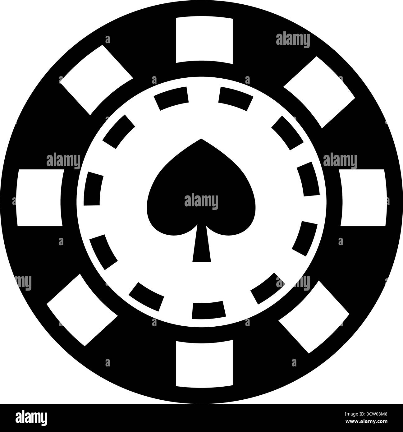 jeton de poker noir et blanc avec icône de vecteur de pique Illustration de Vecteur