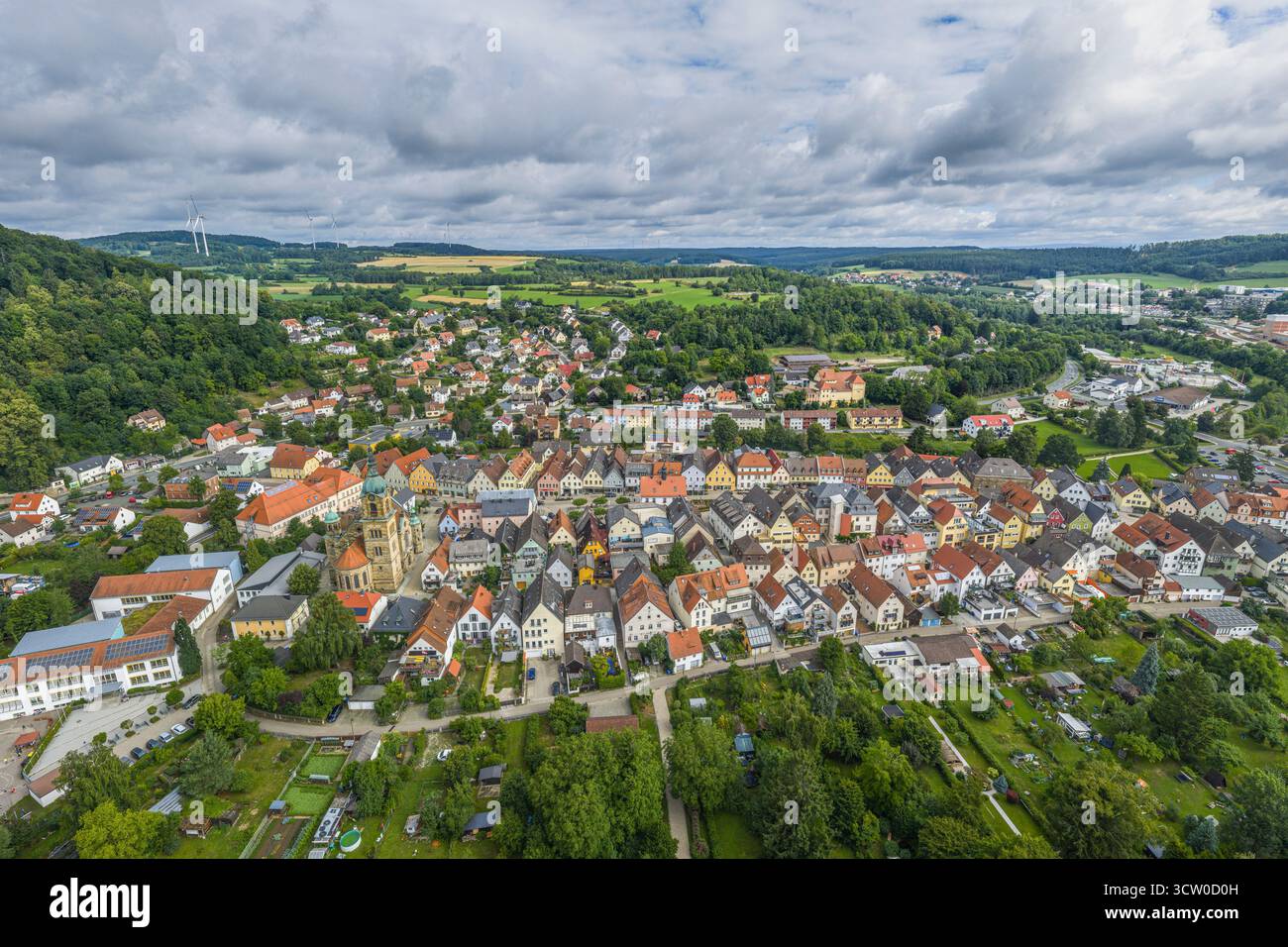 Vue aérienne de la ville de Pegnitz à l'extrémité orientale de la Suisse franconienne dans le district de Bayreuth en haute-Franconie Banque D'Images