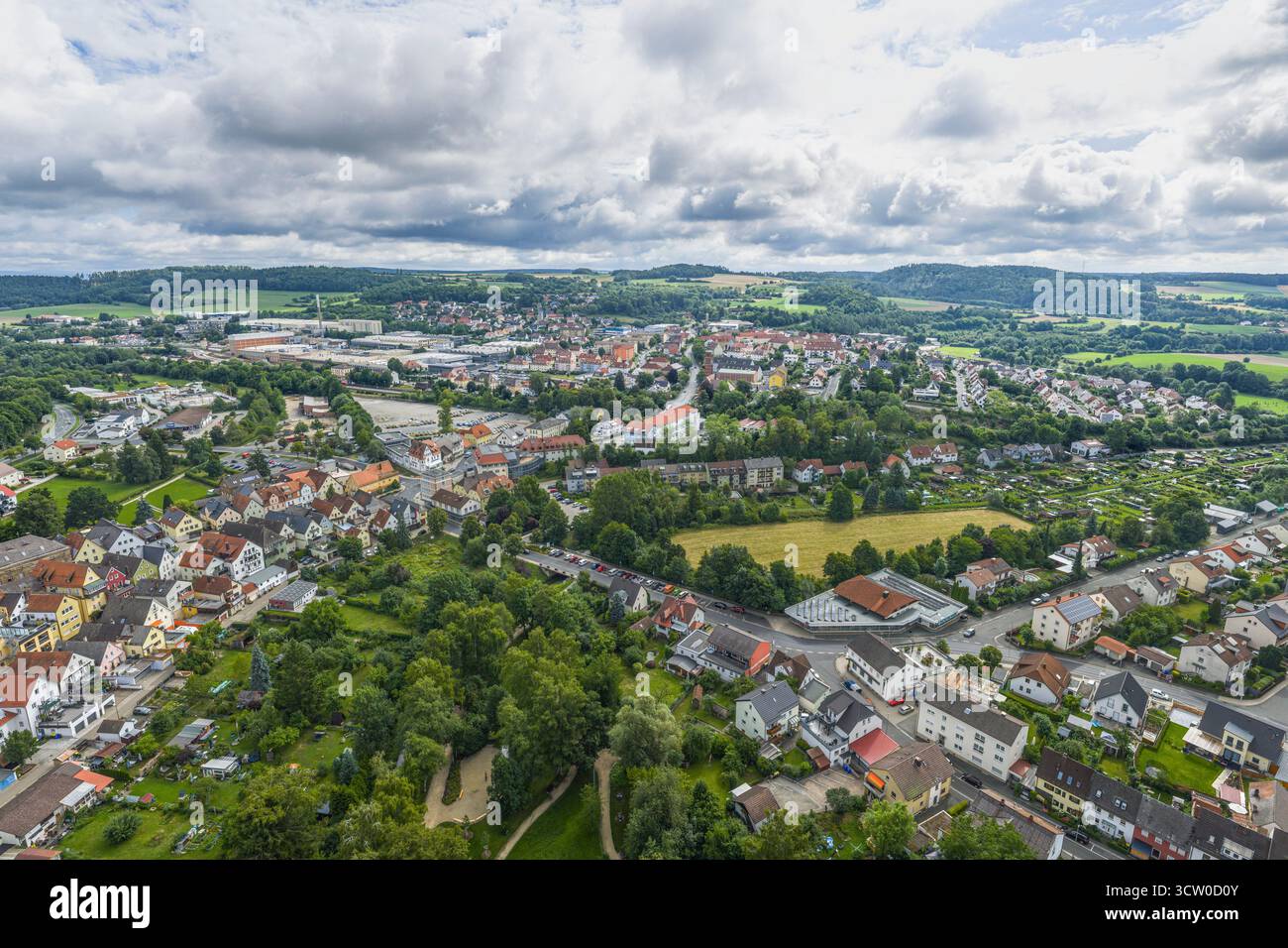 Vue aérienne de la ville de Pegnitz à l'extrémité orientale de la Suisse franconienne dans le district de Bayreuth en haute-Franconie Banque D'Images