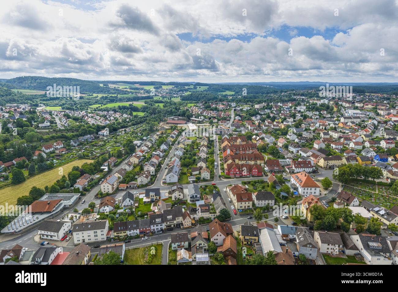 Vue aérienne de la ville de Pegnitz à l'extrémité orientale de la Suisse franconienne dans le district de Bayreuth en haute-Franconie Banque D'Images
