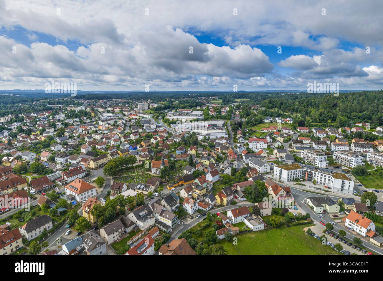 Vue aérienne de la ville de Pegnitz à l'extrémité orientale de la Suisse franconienne dans le district de Bayreuth en haute-Franconie Banque D'Images
