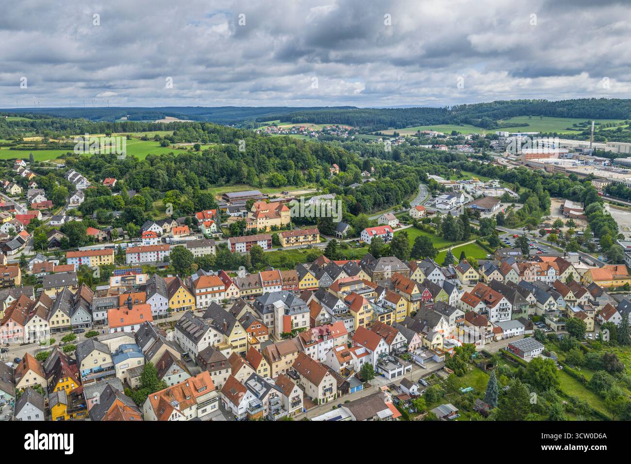 Vue aérienne de la ville de Pegnitz à l'extrémité orientale de la Suisse franconienne dans le district de Bayreuth en haute-Franconie Banque D'Images