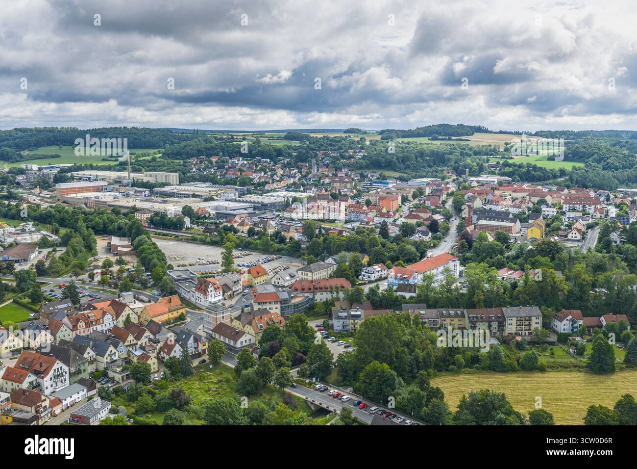 Vue aérienne de la ville de Pegnitz à l'extrémité orientale de la Suisse franconienne dans le district de Bayreuth en haute-Franconie Banque D'Images