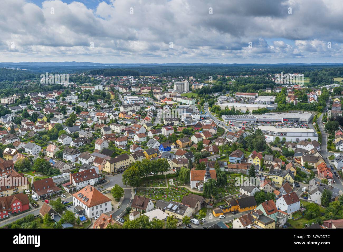 Vue aérienne de la ville de Pegnitz à l'extrémité orientale de la Suisse franconienne dans le district de Bayreuth en haute-Franconie Banque D'Images