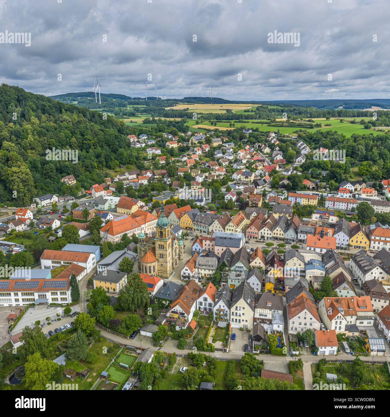 Vue aérienne de la ville de Pegnitz à l'extrémité orientale de la Suisse franconienne dans le district de Bayreuth en haute-Franconie Banque D'Images