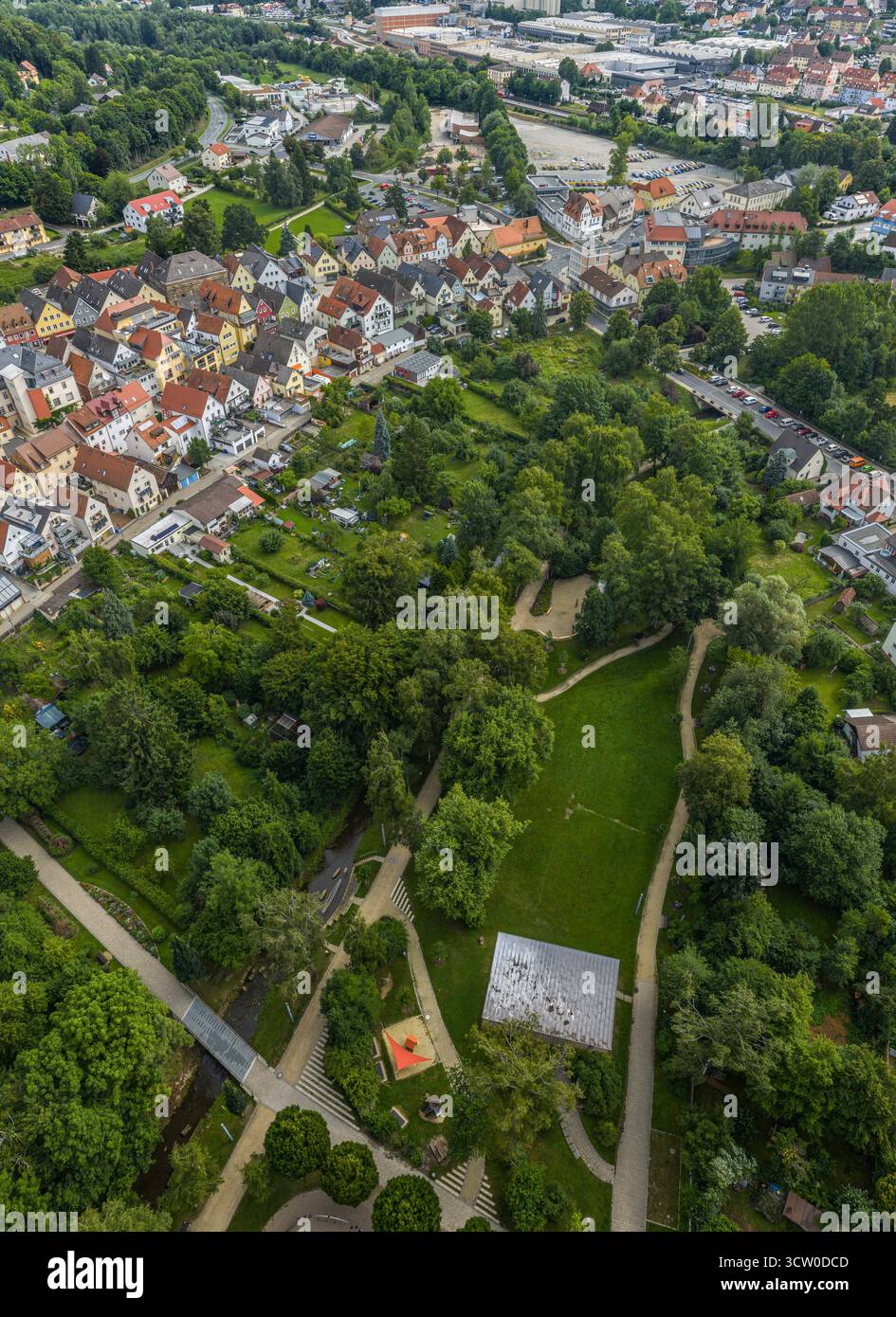 Vue aérienne de la ville de Pegnitz à l'extrémité orientale de la Suisse franconienne dans le district de Bayreuth en haute-Franconie Banque D'Images