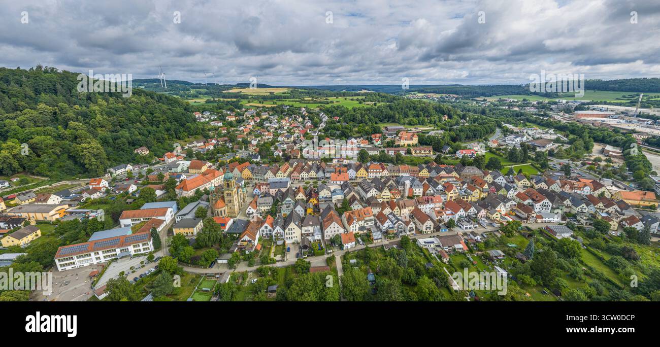 Vue aérienne de la ville de Pegnitz à l'extrémité orientale de la Suisse franconienne dans le district de Bayreuth en haute-Franconie Banque D'Images